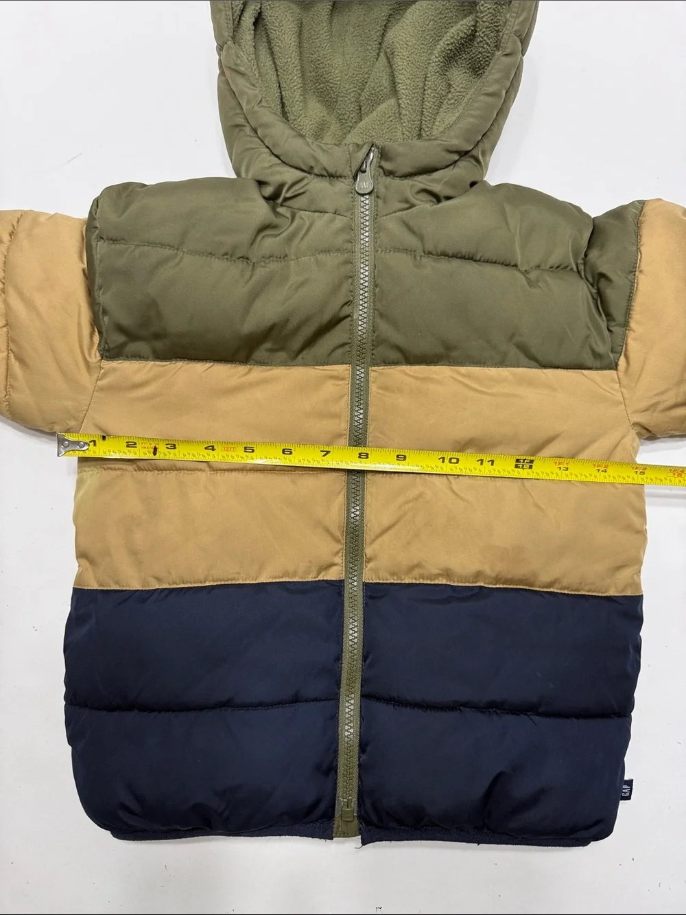 GAP Kids Hooded Colorblock Puffer Jacket - Olive, Tan, Navy